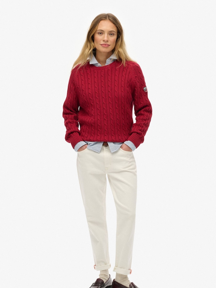 Superdry Bordeaux Red Slouchy Cable Knit Jumper - Image 1 of 4
