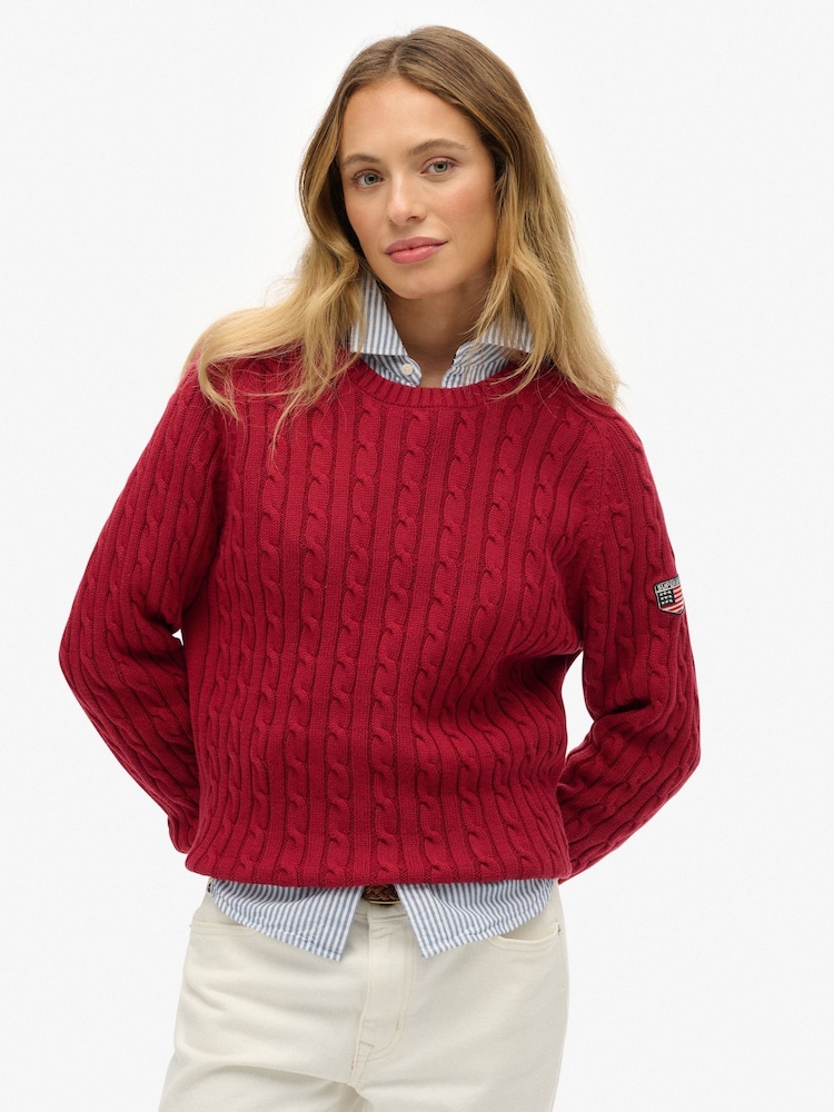 Superdry Bordeaux Red Slouchy Cable Knit Jumper - Image 2 of 4