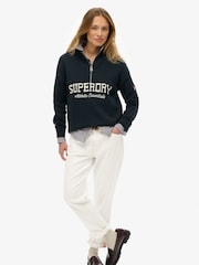 Superdry Blue Slouchy Graphic Half Zip Jumper - Image 2 of 5