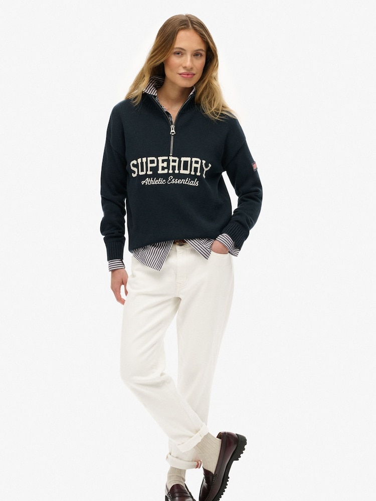 Superdry Blue Slouchy Graphic Half Zip Jumper - Image 2 of 5