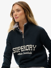 Superdry Blue Slouchy Graphic Half Zip Jumper - Image 3 of 5