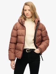 Superdry Brown Hooded Sports Puffer Jacket - Image 1 of 7