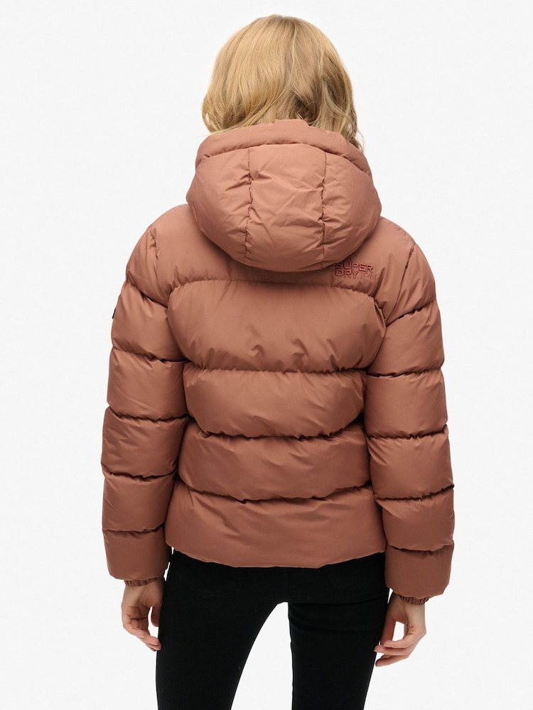 Superdry Brown Hooded Sports Puffer Jacket - Image 2 of 7