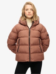 Superdry Brown Hooded Sports Puffer Jacket - Image 3 of 7