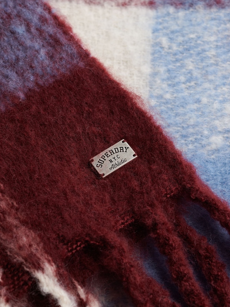 Superdry Cherry Red Check Patterned Scarf - Image 2 of 2 Superdry Cherry Red Check Patterned Scarf - Image 2 of 2