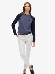 Superdry Blue Essential Logo Long Sleeve Baseball Top - Image 2 of 5