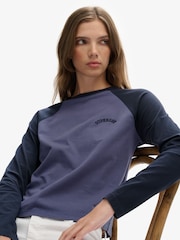 Superdry Blue Essential Logo Long Sleeve Baseball Top - Image 3 of 5