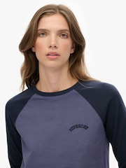Superdry Blue Essential Logo Long Sleeve Baseball Top - Image 4 of 5