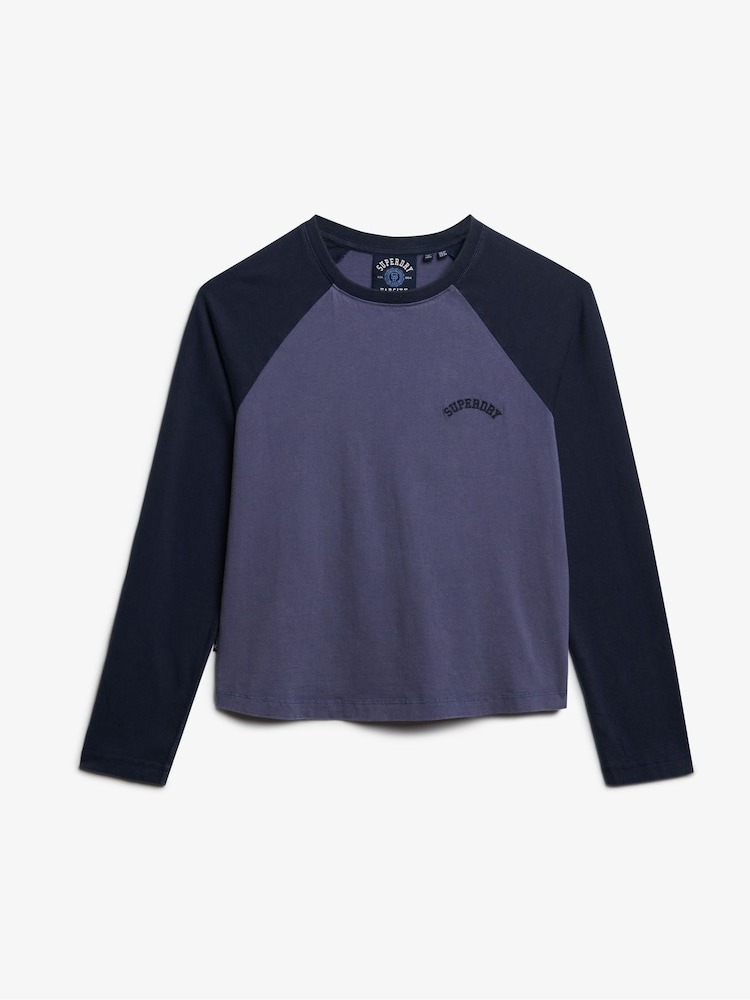 Superdry Blue Essential Logo Long Sleeve Baseball Top - Image 5 of 5 Superdry Blue Essential Logo Long Sleeve Baseball Top - Image 5 of 5