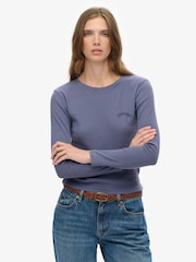 Superdry Blue Athletic Essentials Logo Garment Dyed Ribbed Top - Image 2 of 5