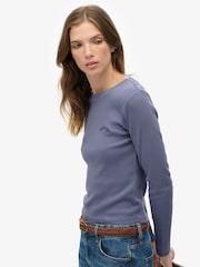 Superdry Blue Athletic Essentials Logo Garment Dyed Ribbed Top - Image 3 of 5