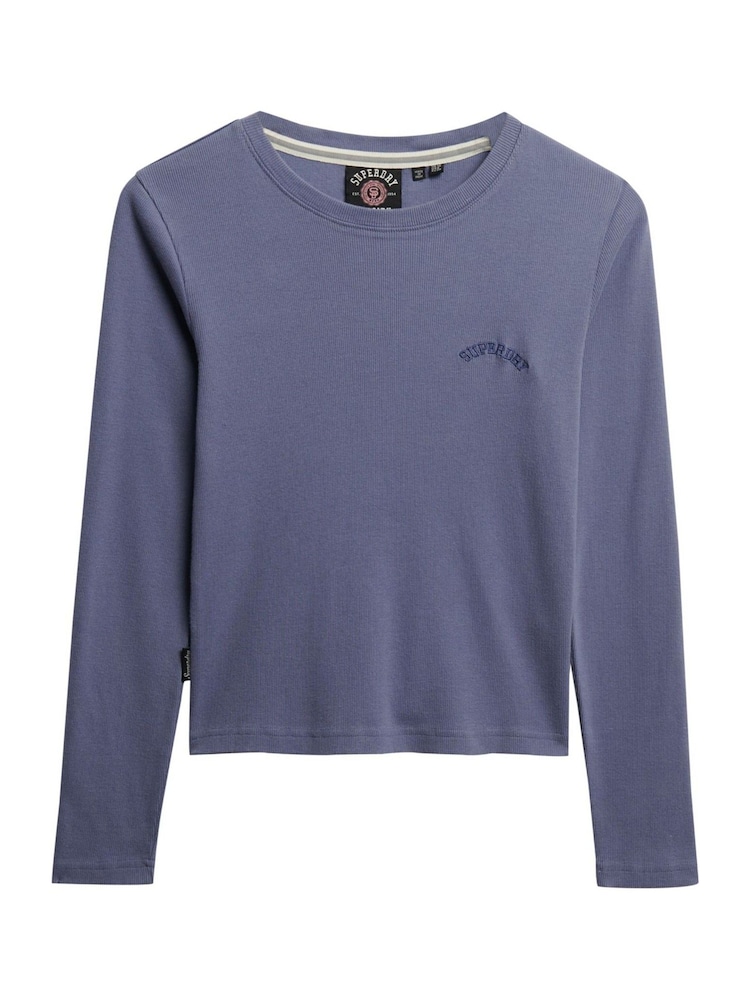 Superdry Blue Athletic Essentials Logo Garment Dyed Ribbed Top - Image 5 of 5 Superdry Blue Athletic Essentials Logo Garment Dyed Ribbed Top - Image 5 of 5