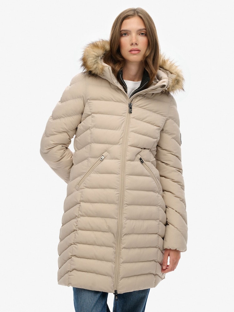 Superdry Grey Fuji Faux Hooded Mid Length Jacket - Image 2 of 6