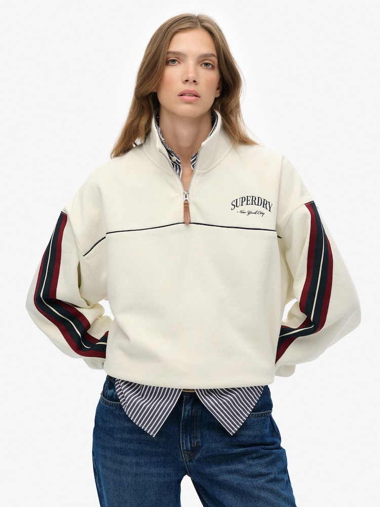 Superdry Cream Country Club Tape Henley Jumper - Image 1 of 6 Superdry Cream Country Club Tape Henley Jumper - Image 1 of 6