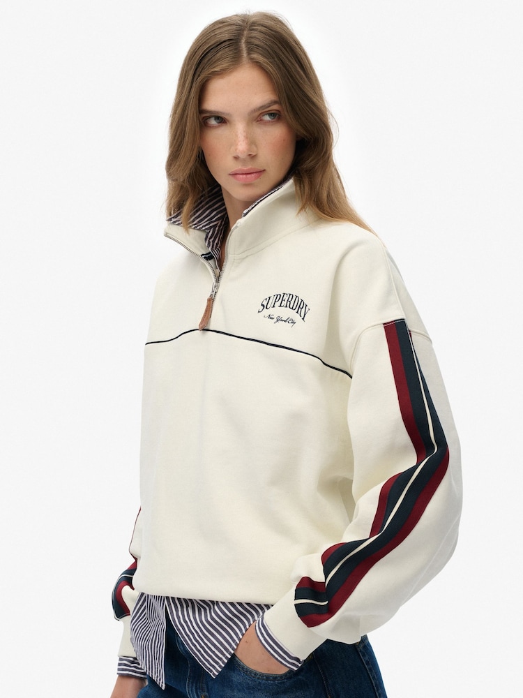 Superdry Cream Country Club Tape Henley Jumper - Image 2 of 6 Superdry Cream Country Club Tape Henley Jumper - Image 2 of 6