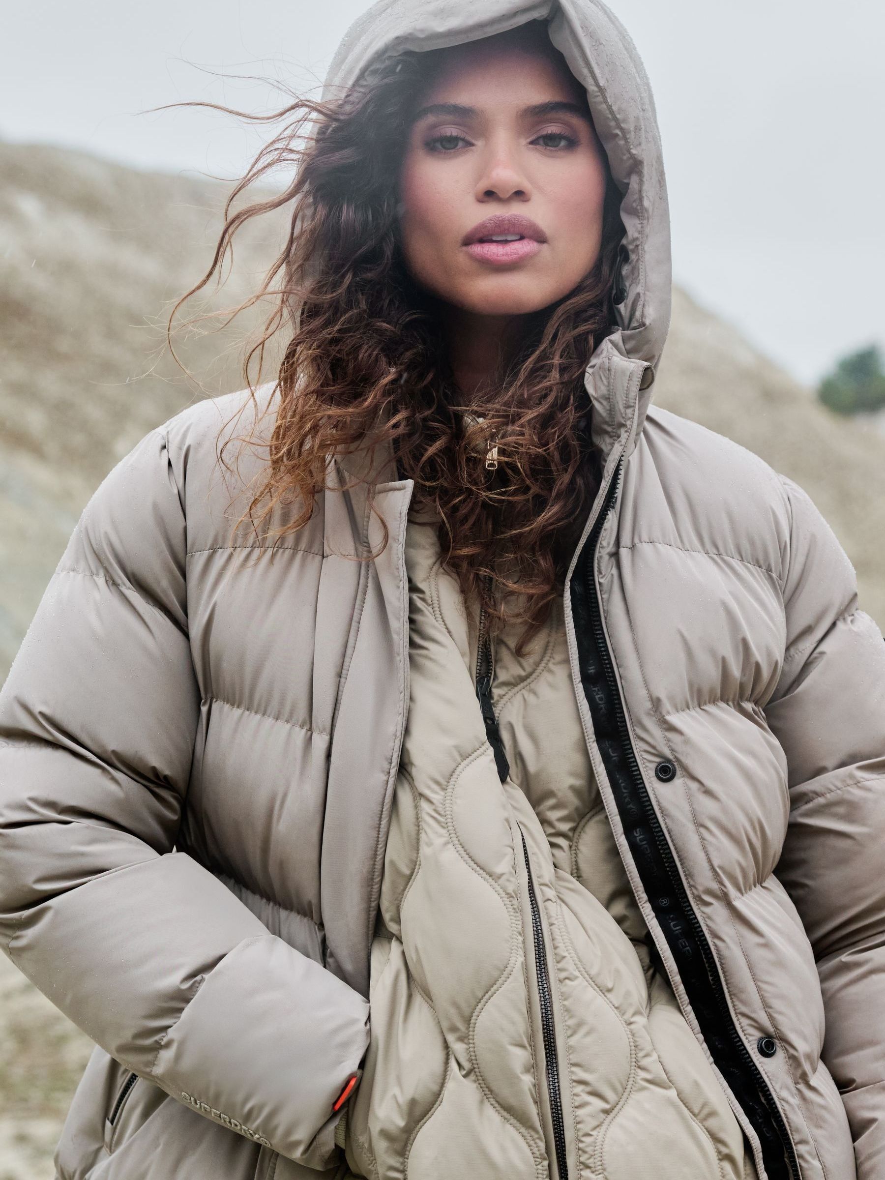 Buy Superdry Natural Hooded Sports Puffer Mid Length Jacket from