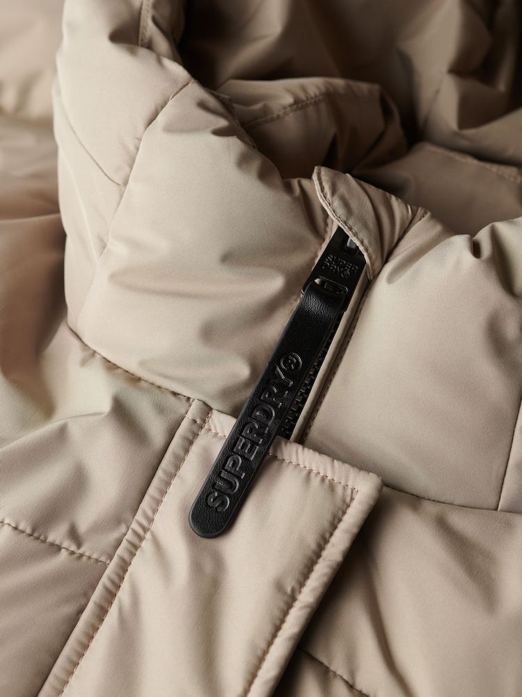 Superdry Natural Hooded Sports Puffer Mid Length Jacket - Image 2 of 3 Superdry Natural Hooded Sports Puffer Mid Length Jacket - Image 2 of 3