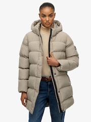 Natur - Superdry Hooded Sports Puffer Mid Length Jacket - Bild 4 von 7