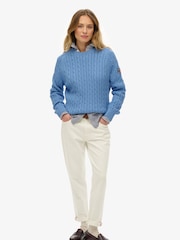 Superdry Blue Slouchy Cable Knit Jumper - Image 1 of 5