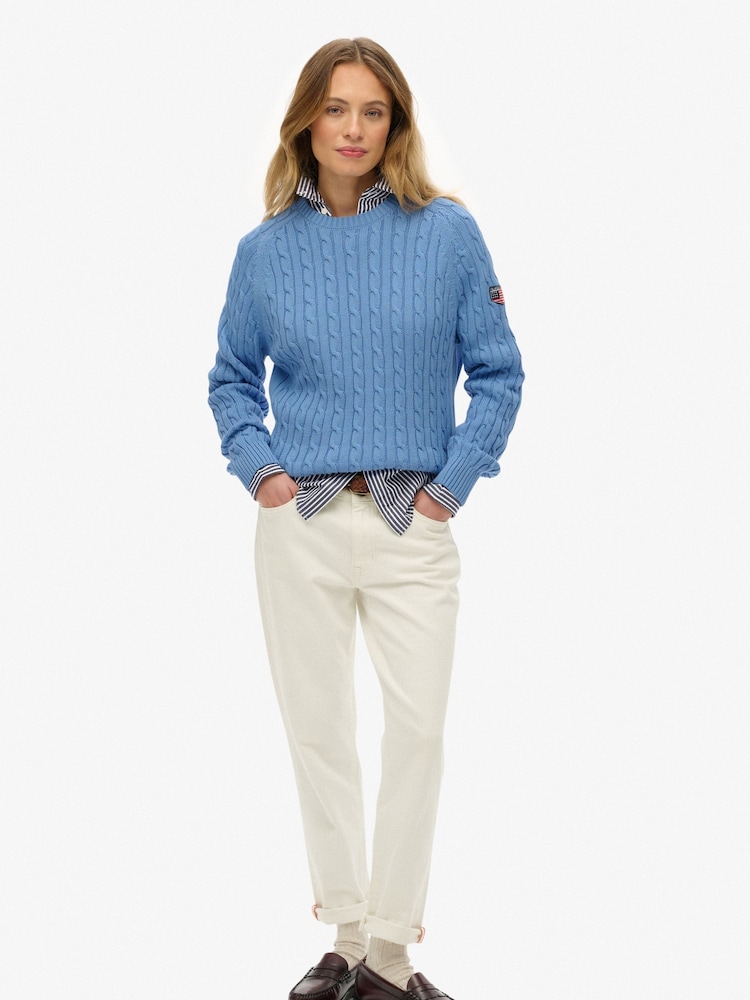 Superdry Blue Slouchy Cable Knit Jumper - Image 1 of 5