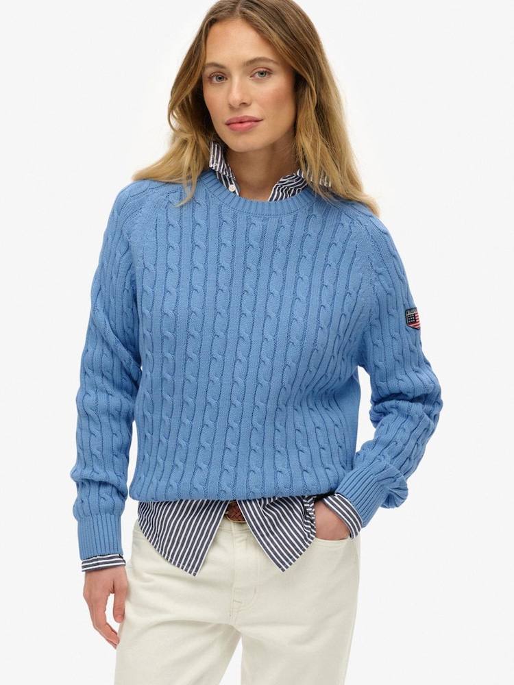 Superdry Blue Slouchy Cable Knit Jumper - Image 2 of 5
