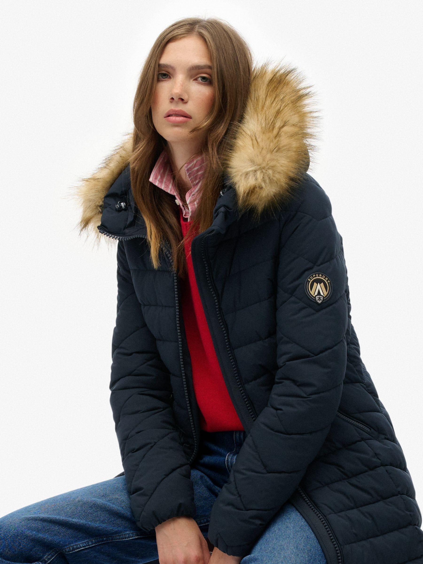 Buy Superdry Blue Fuji Faux Hood Mid Length Coat from Next USA