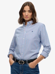Superdry Blue Slim Oxford Long Sleeve Shirt - Image 1 of 6