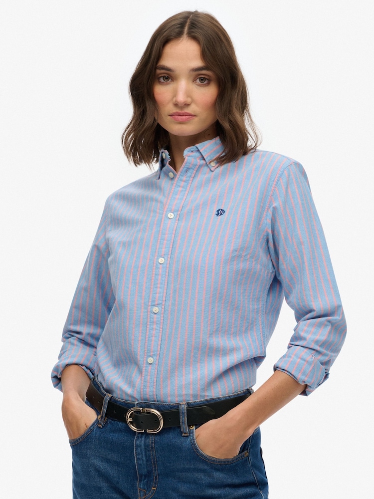 Superdry Blue Slim Oxford Long Sleeve Shirt - Image 1 of 6 Superdry Blue Slim Oxford Long Sleeve Shirt - Image 1 of 6