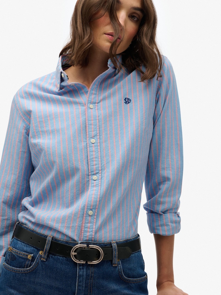 Superdry Blue Slim Oxford Long Sleeve Shirt - Image 2 of 6
