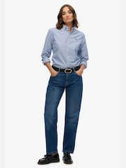 Superdry Blue Slim Oxford Long Sleeve Shirt - Image 3 of 6
