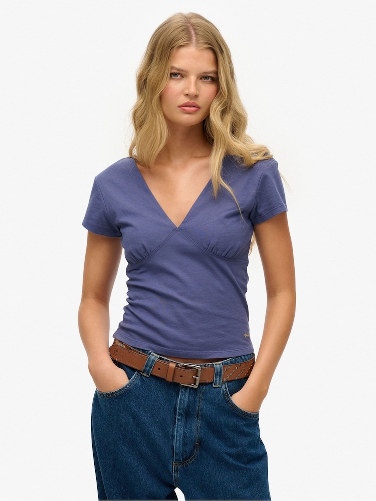 Superdry Blue Cap Sleeve Corset Top - Image 1 of 5 Superdry Blue Cap Sleeve Corset Top - Image 1 of 5