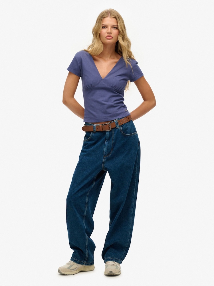Superdry Blue Cap Sleeve Corset Top - Image 2 of 5 Superdry Blue Cap Sleeve Corset Top - Image 2 of 5