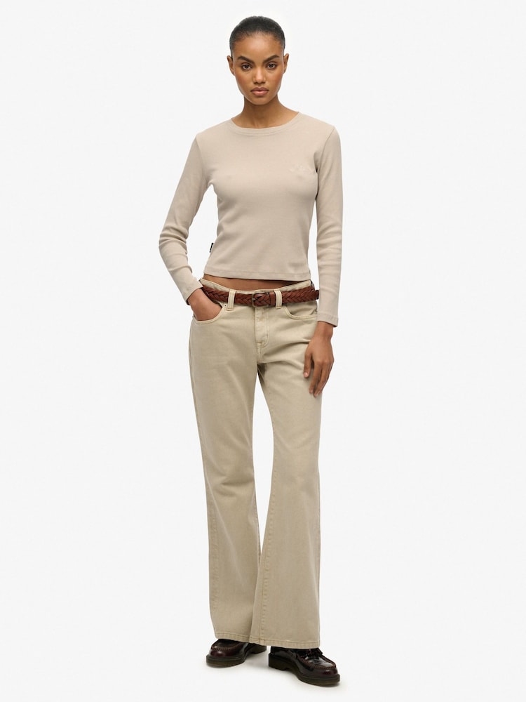 Superdry Nude Athletic Essentials Logo Garment Dyed Ribbed Top - Image 2 of 5 Superdry Nude Athletic Essentials Logo Garment Dyed Ribbed Top - Image 2 of 5