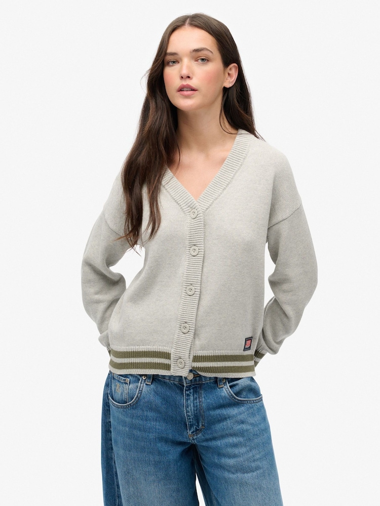 Superdry Grey Slouchy Knitted Cardigan - Image 1 of 5 Superdry Grey Slouchy Knitted Cardigan - Image 1 of 5