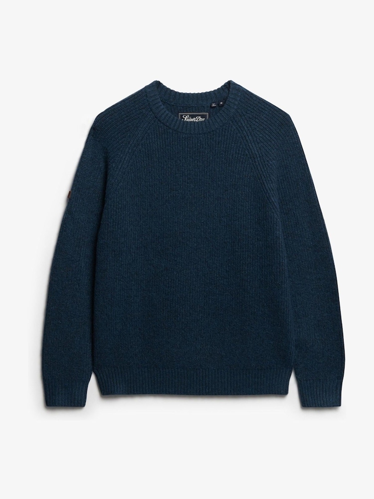 Superdry Blue Chunky Raglan Jumper - Image 5 of 5 Superdry Blue Chunky Raglan Jumper - Image 5 of 5