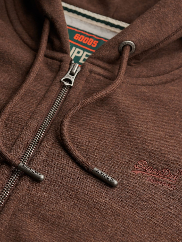 Superdry Brown Essential Logo Slim Fit Zip Hoodie - Image 7 of 7