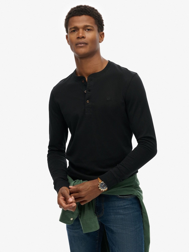 Superdry Black Classic Essential Grandad Top - Image 1 of 4 Superdry Black Classic Essential Grandad Top - Image 1 of 4