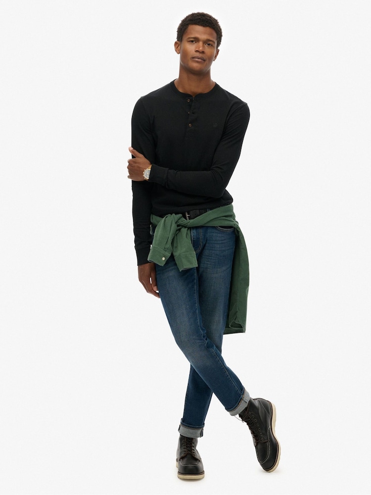 Superdry Black Classic Essential Grandad Top - Image 2 of 4 Superdry Black Classic Essential Grandad Top - Image 2 of 4