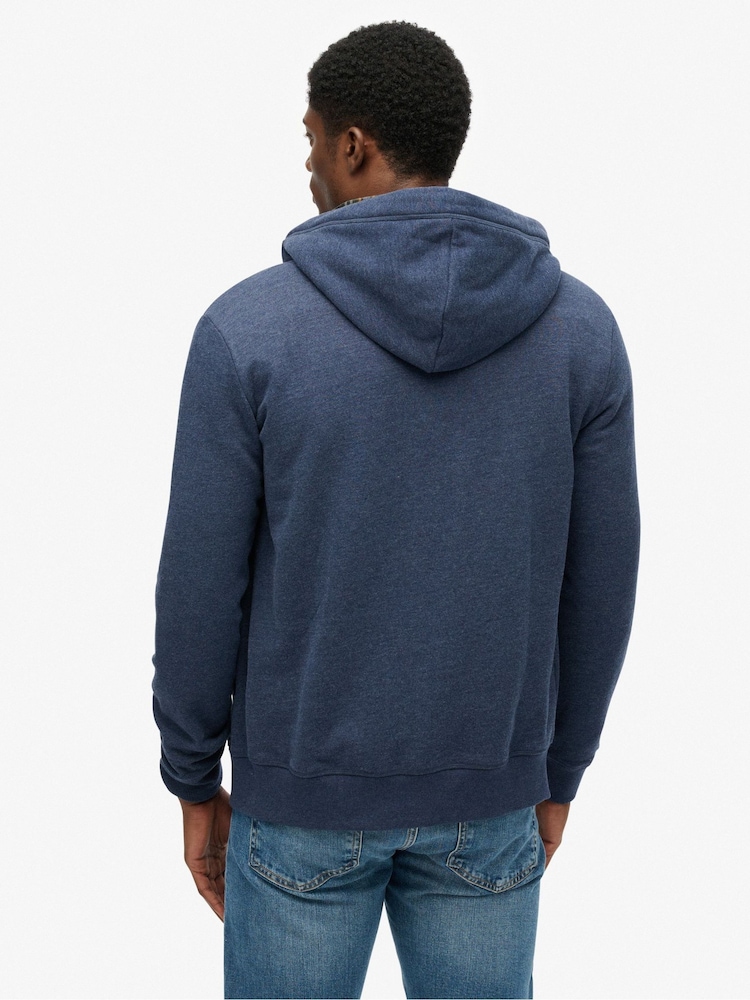 Superdry CHAMBRAY BLUE Essential Logo Slim Fit Zip Hoodie - Image 2 of 6 Superdry CHAMBRAY BLUE Essential Logo Slim Fit Zip Hoodie - Image 2 of 6