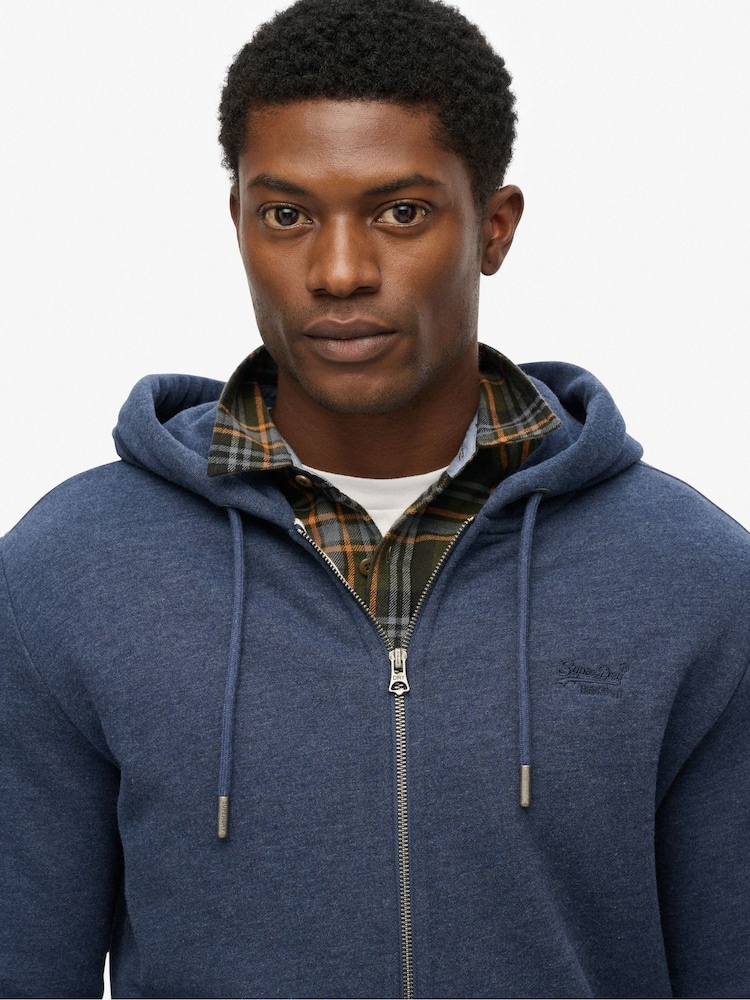 Superdry Chambray Blue Essential Logo Half Brushed Zip Hoodie - Image 5 of 5 Superdry Chambray Blue Essential Logo Half Brushed Zip Hoodie - Image 5 of 5