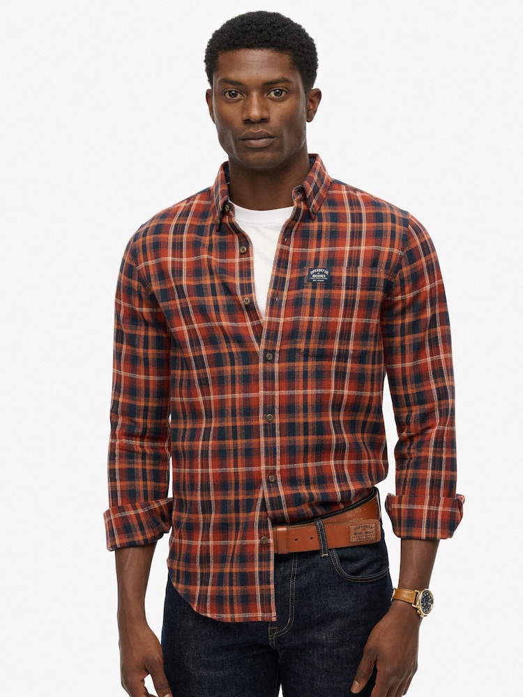 Superdry Orange Long Sleeve Cotton Lumberjack Shirt - Image 1 of 7 Superdry Orange Long Sleeve Cotton Lumberjack Shirt - Image 1 of 7