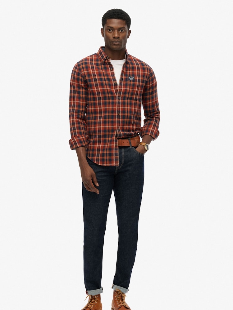 Superdry Orange Long Sleeve Cotton Lumberjack Shirt - Image 2 of 7 Superdry Orange Long Sleeve Cotton Lumberjack Shirt - Image 2 of 7