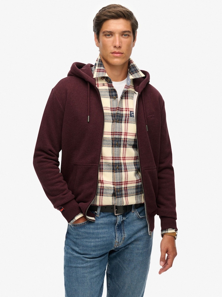 Superdry Red Essential Logo Slim Fit Zip Hoodie - Image 1 of 6