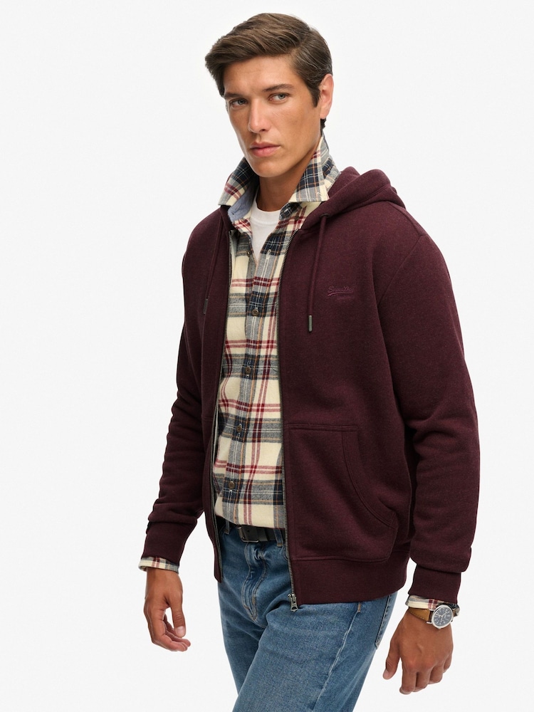 Superdry Red Essential Logo Slim Fit Zip Hoodie - Image 2 of 6