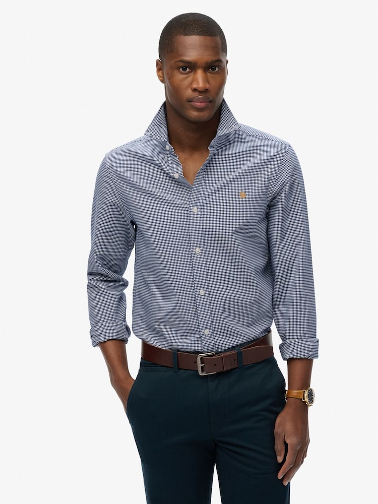 Superdry Ocean Navy Gingham Classic Oxford 100% Cotton Shirt - Image 1 of 5