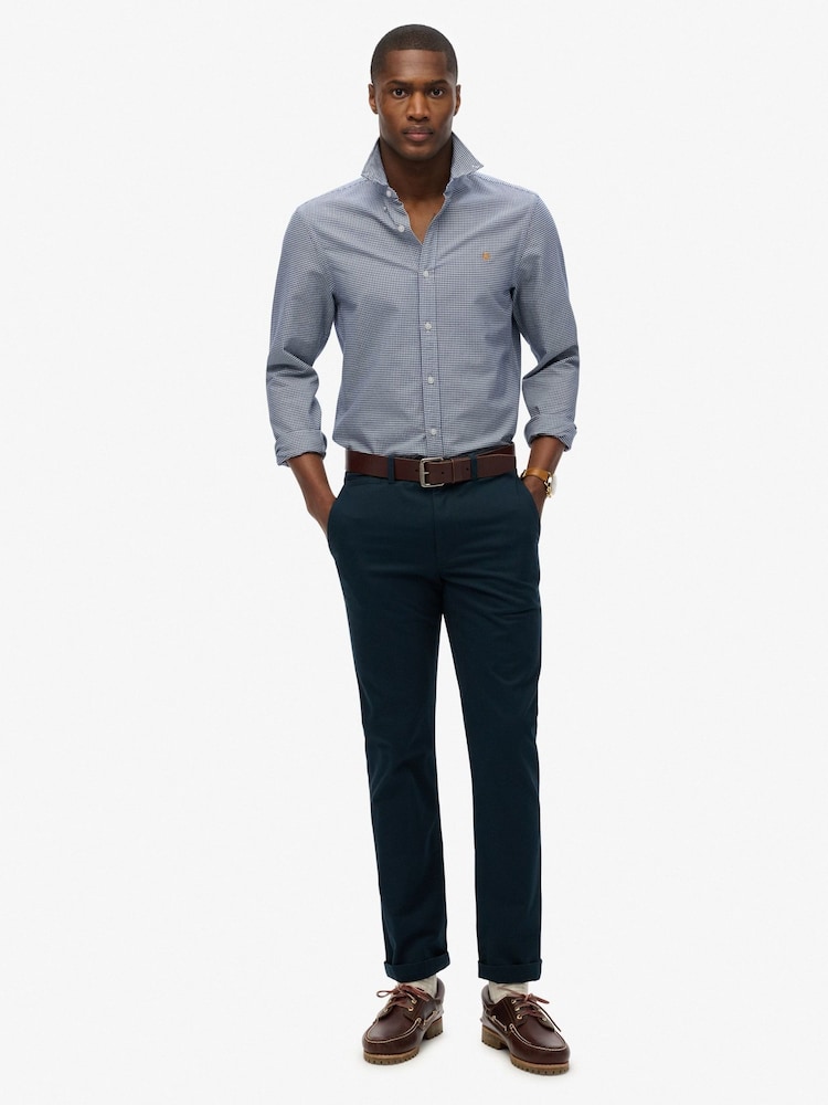 Superdry Ocean Navy Gingham Classic Oxford 100% Cotton Shirt - Image 2 of 5