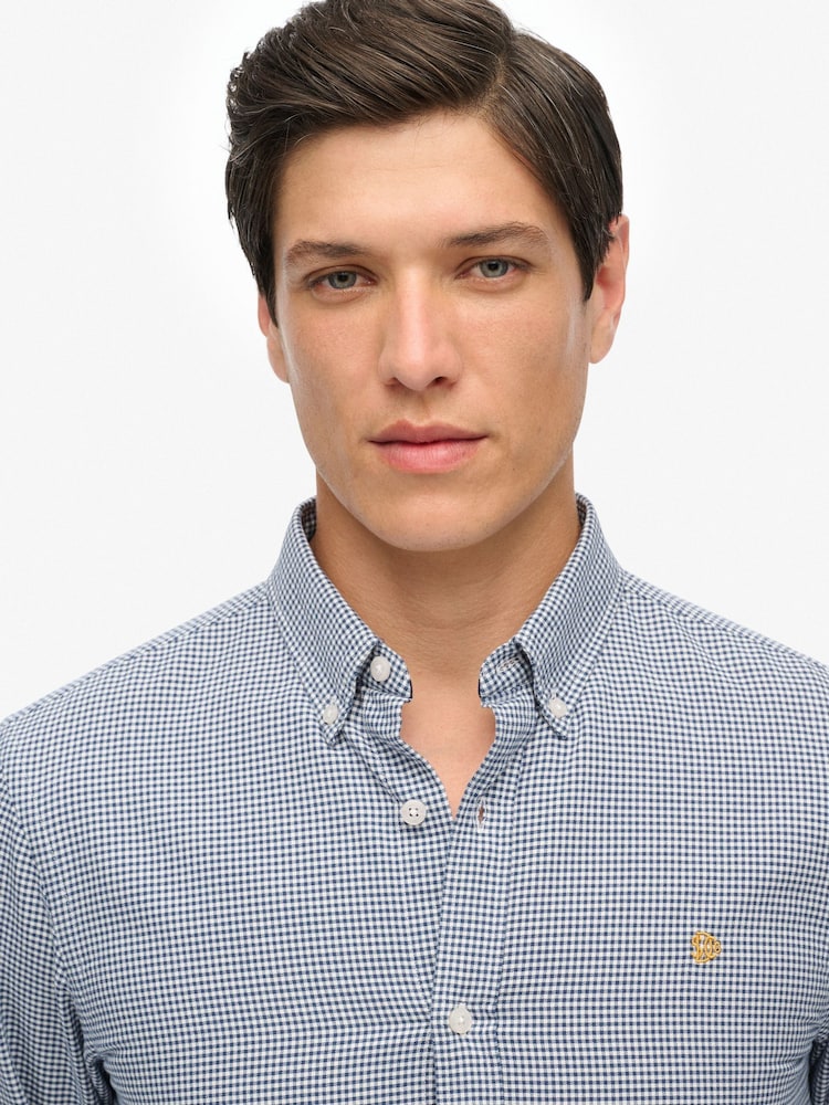 Superdry Ocean Navy Gingham Classic Oxford Long Sleeve Shirt - Image 2 of 6 Superdry Ocean Navy Gingham Classic Oxford Long Sleeve Shirt - Image 2 of 6