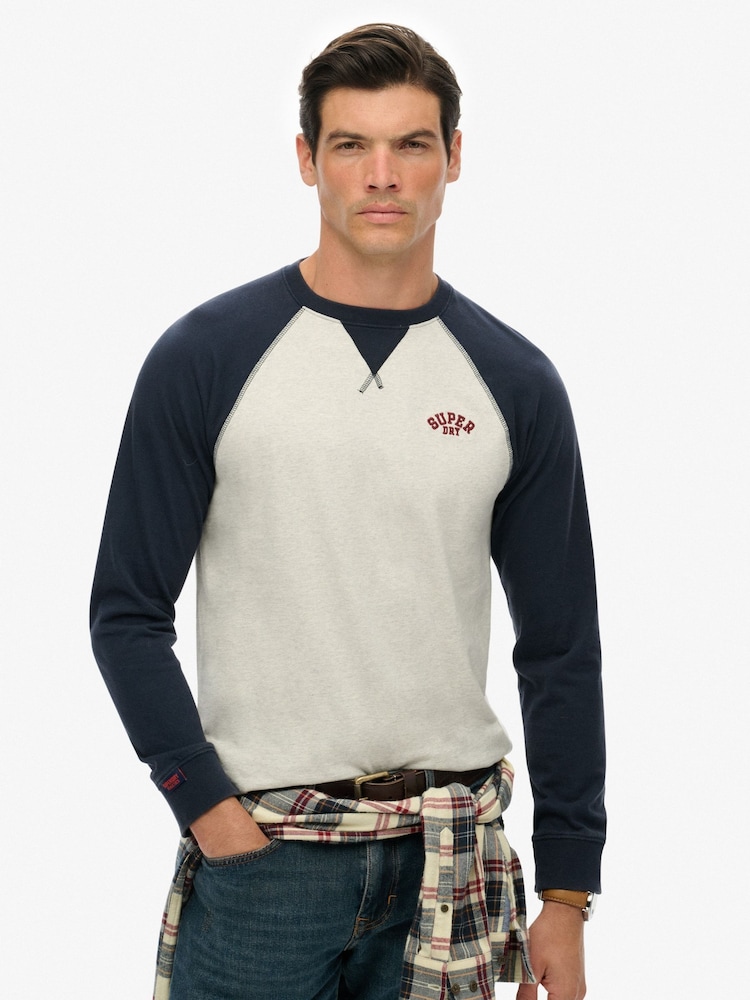 Superdry Grey Vintage Athletic Baseball Top - Image 1 of 4 Superdry Grey Vintage Athletic Baseball Top - Image 1 of 4