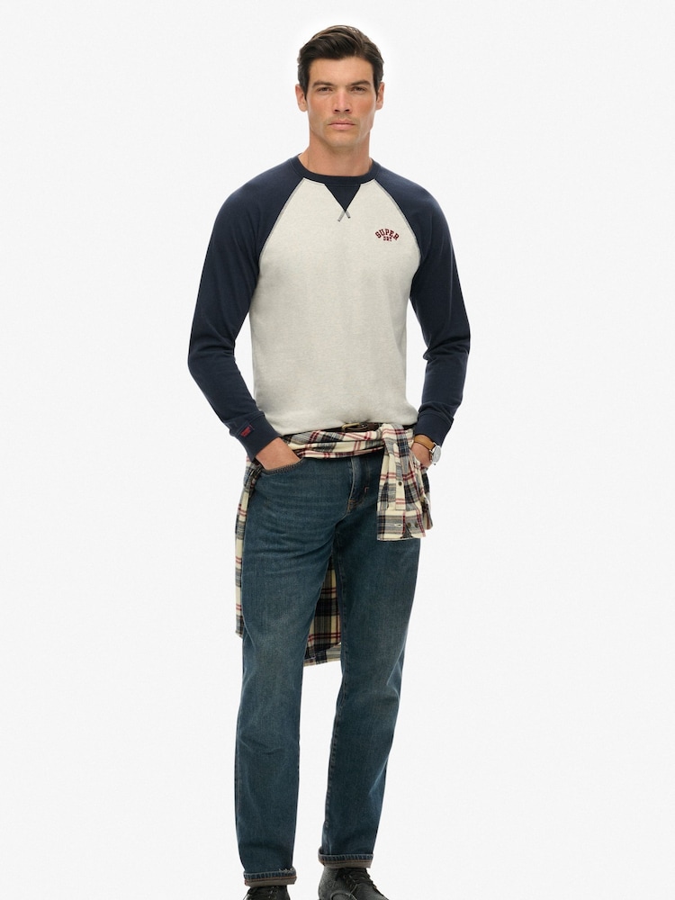 Superdry Grey Vintage Athletic Baseball Top - Image 2 of 4 Superdry Grey Vintage Athletic Baseball Top - Image 2 of 4