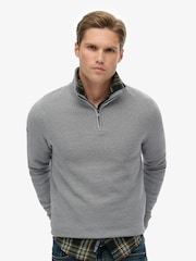 Superdry Grey Cotton Texture Half-Zip Jumper - Image 1 of 5